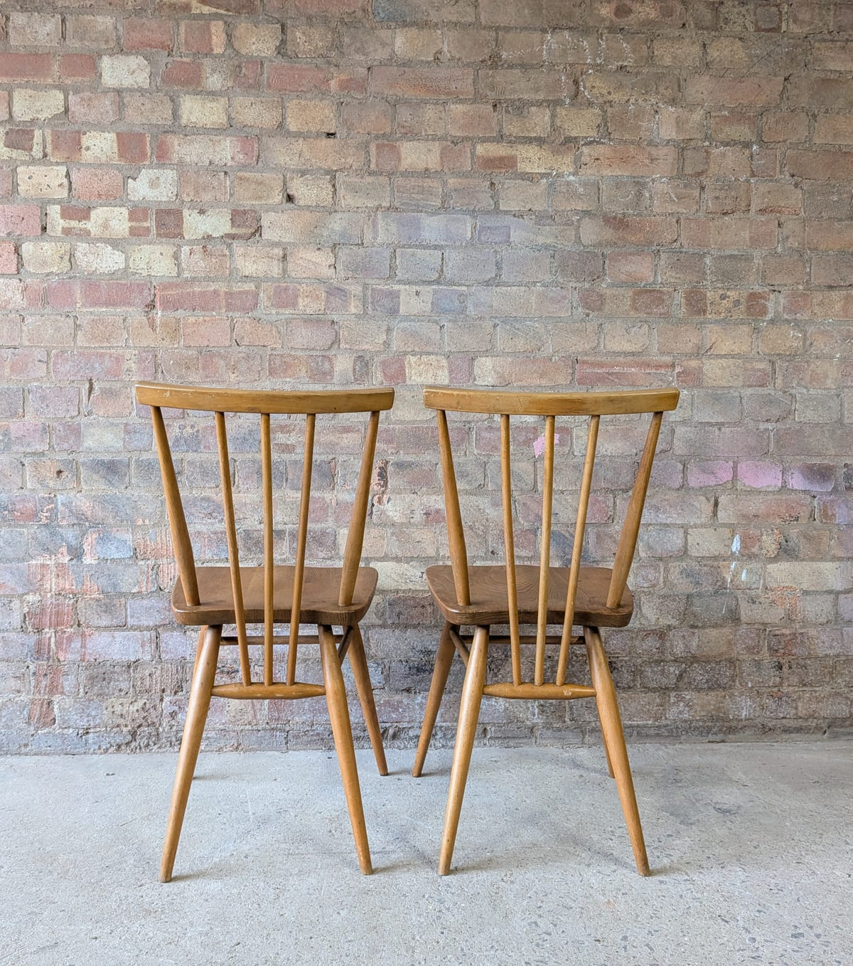 Mid Century Pair of Ercol 391 Dining Chairs Vintage Blonde Stick Back Chairs