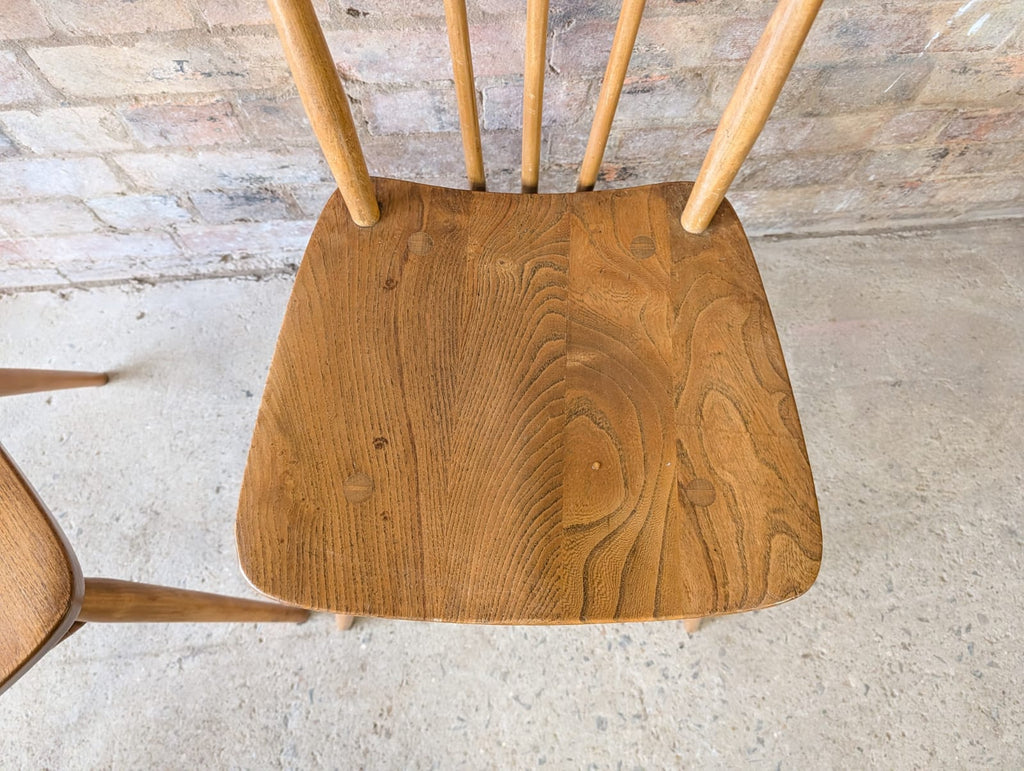 Mid Century Pair of Ercol 391 Dining Chairs Vintage Blonde Stick Back Chairs