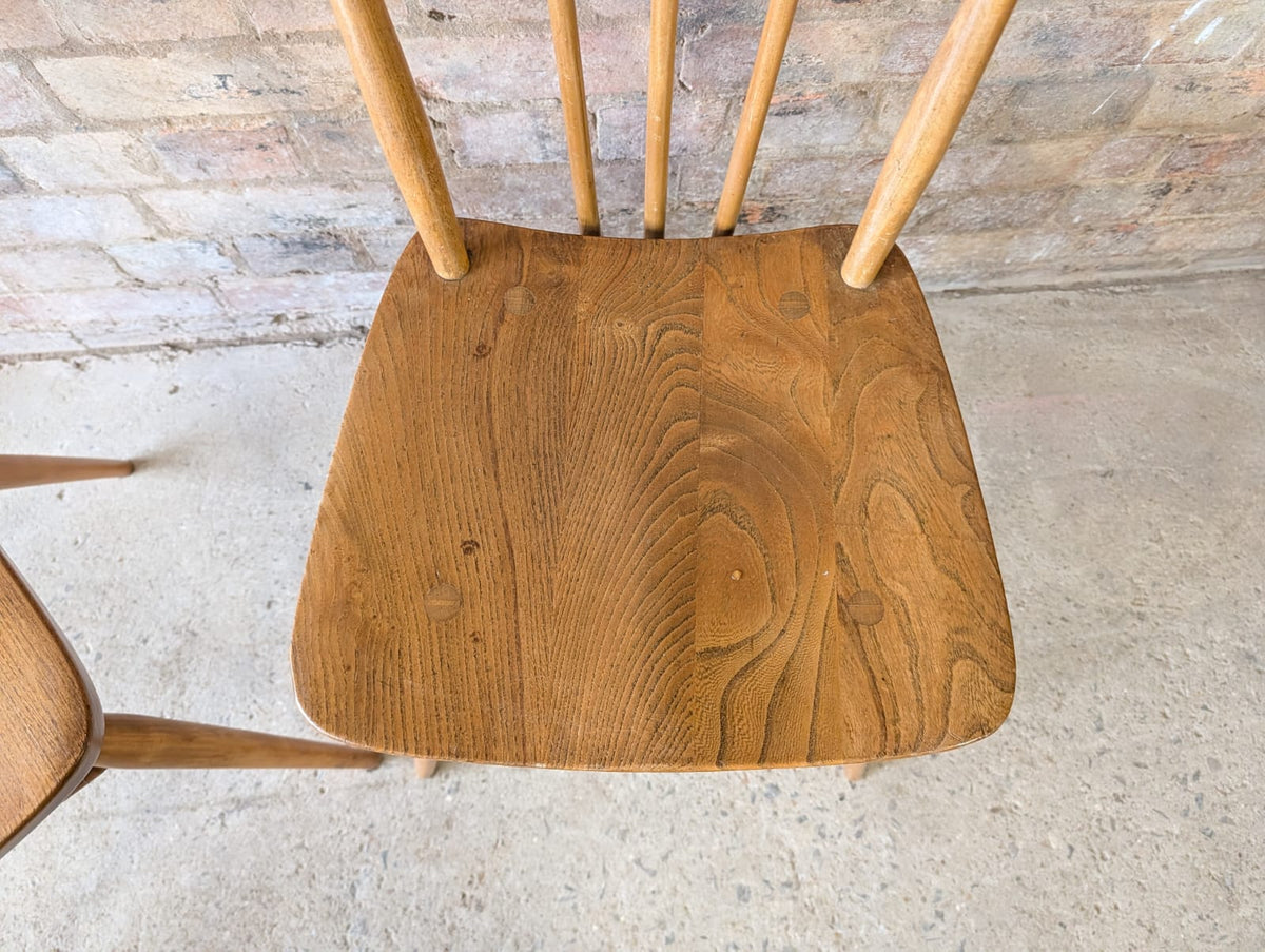 Mid Century Pair of Ercol 391 Dining Chairs Vintage Blonde Stick Back Chairs
