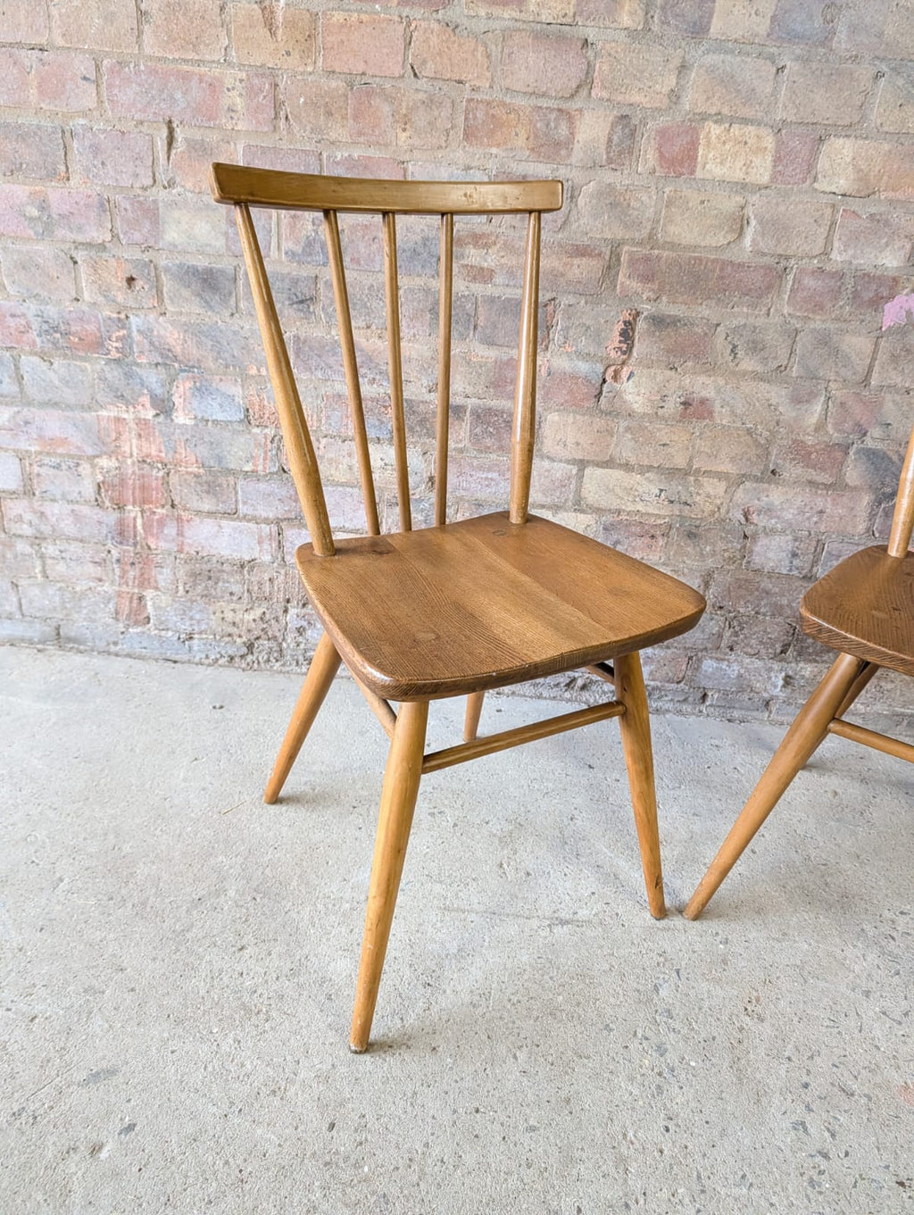 Mid Century Pair of Ercol 391 Dining Chairs Vintage Blonde Stick Back Chairs