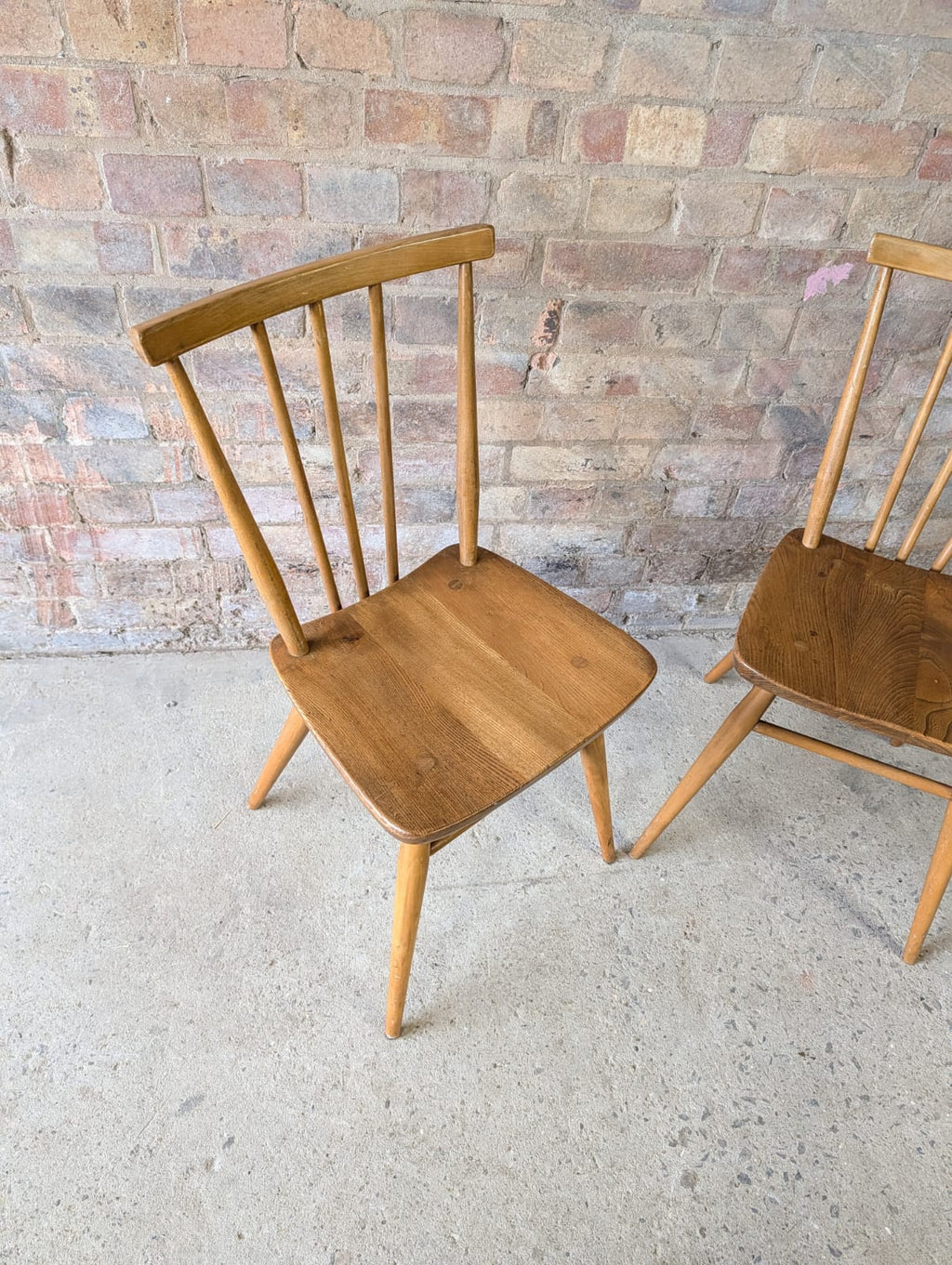 Mid Century Pair of Ercol 391 Dining Chairs Vintage Blonde Stick Back Chairs
