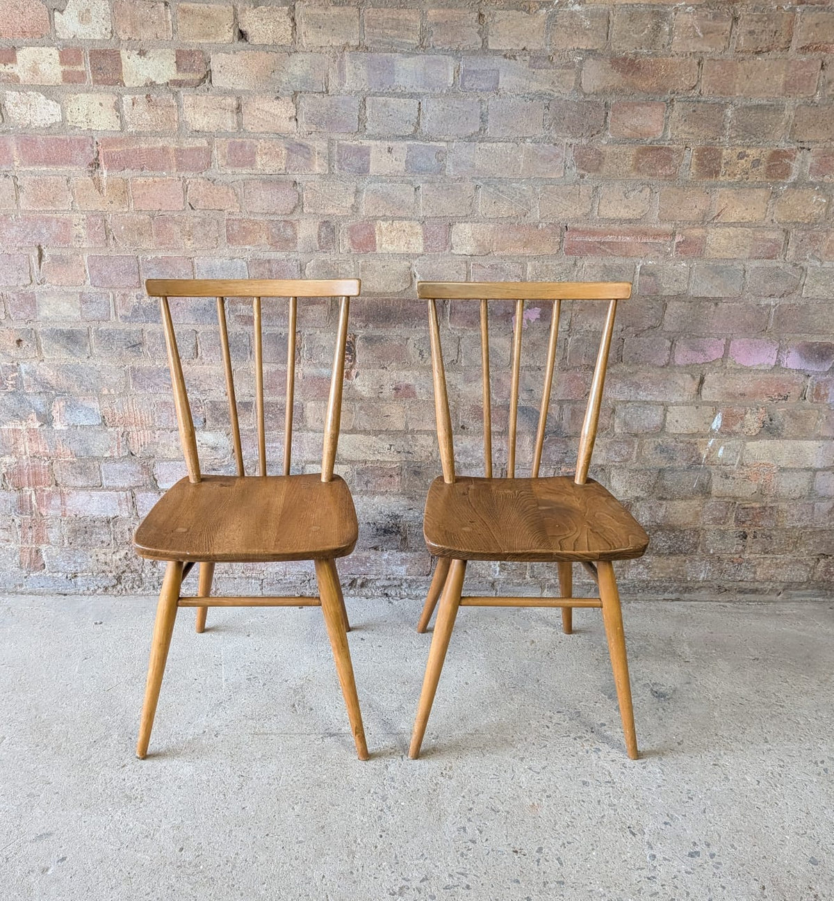 Mid Century Pair of Ercol 391 Dining Chairs Vintage Blonde Stick Back Chairs