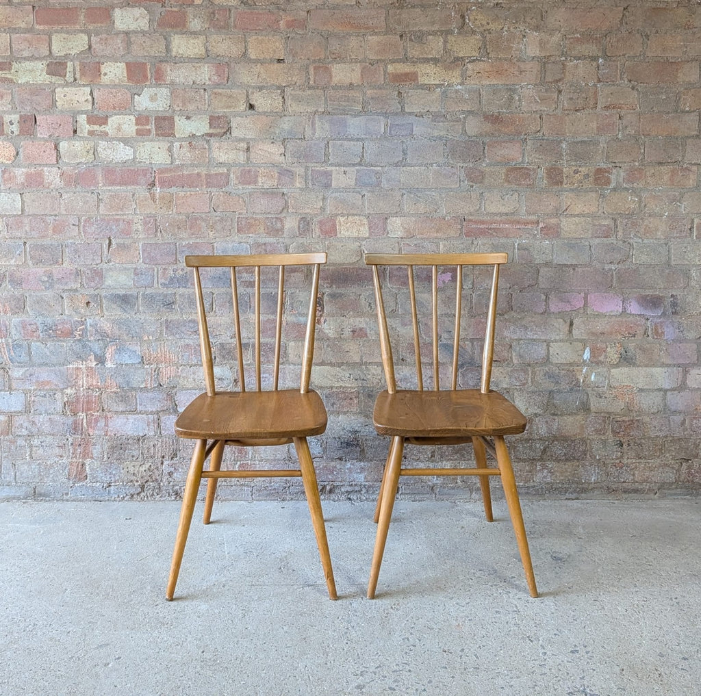 Mid Century Pair of Ercol 391 Dining Chairs Vintage Blonde Stick Back Chairs