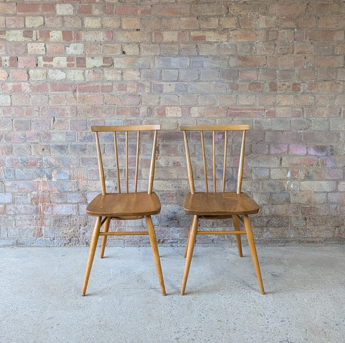 Mid Century Pair of Ercol 391 Dining Chairs Vintage Blonde Stick Back Chairs
