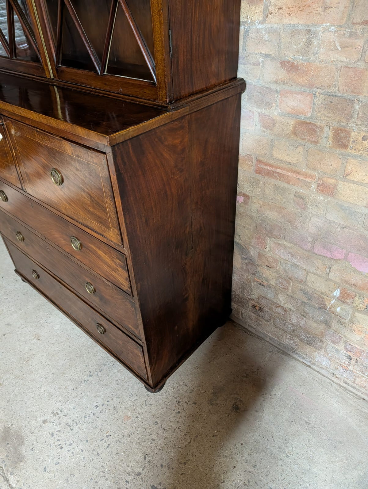Antique George III Mahogany Secretaire Glazed Bookcase On Chest Of Drawers