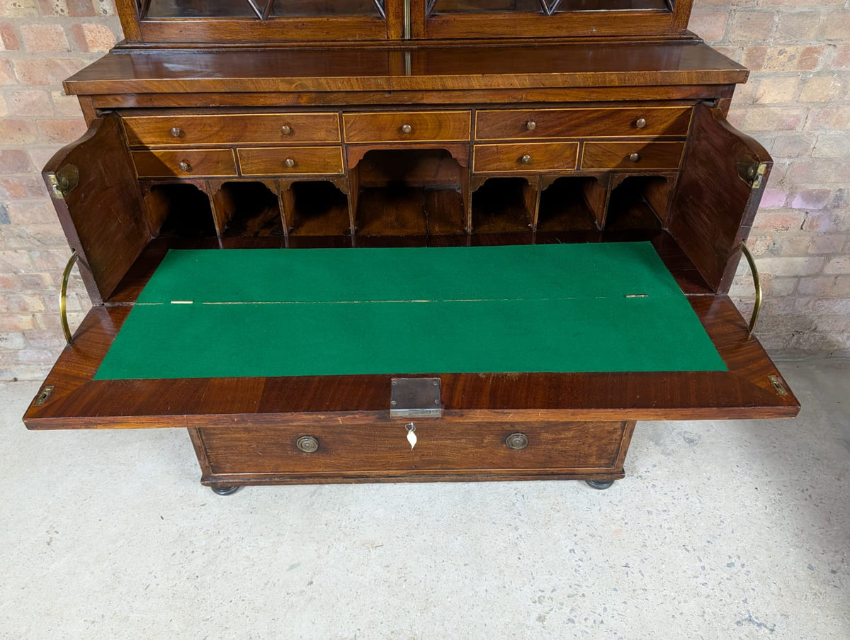 Antique George III Mahogany Secretaire Glazed Bookcase On Chest Of Drawers