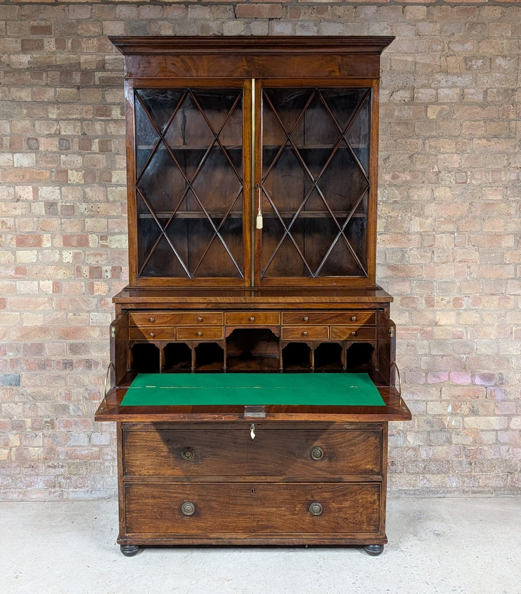 Antique George III Mahogany Secretaire Glazed Bookcase On Chest Of Drawers