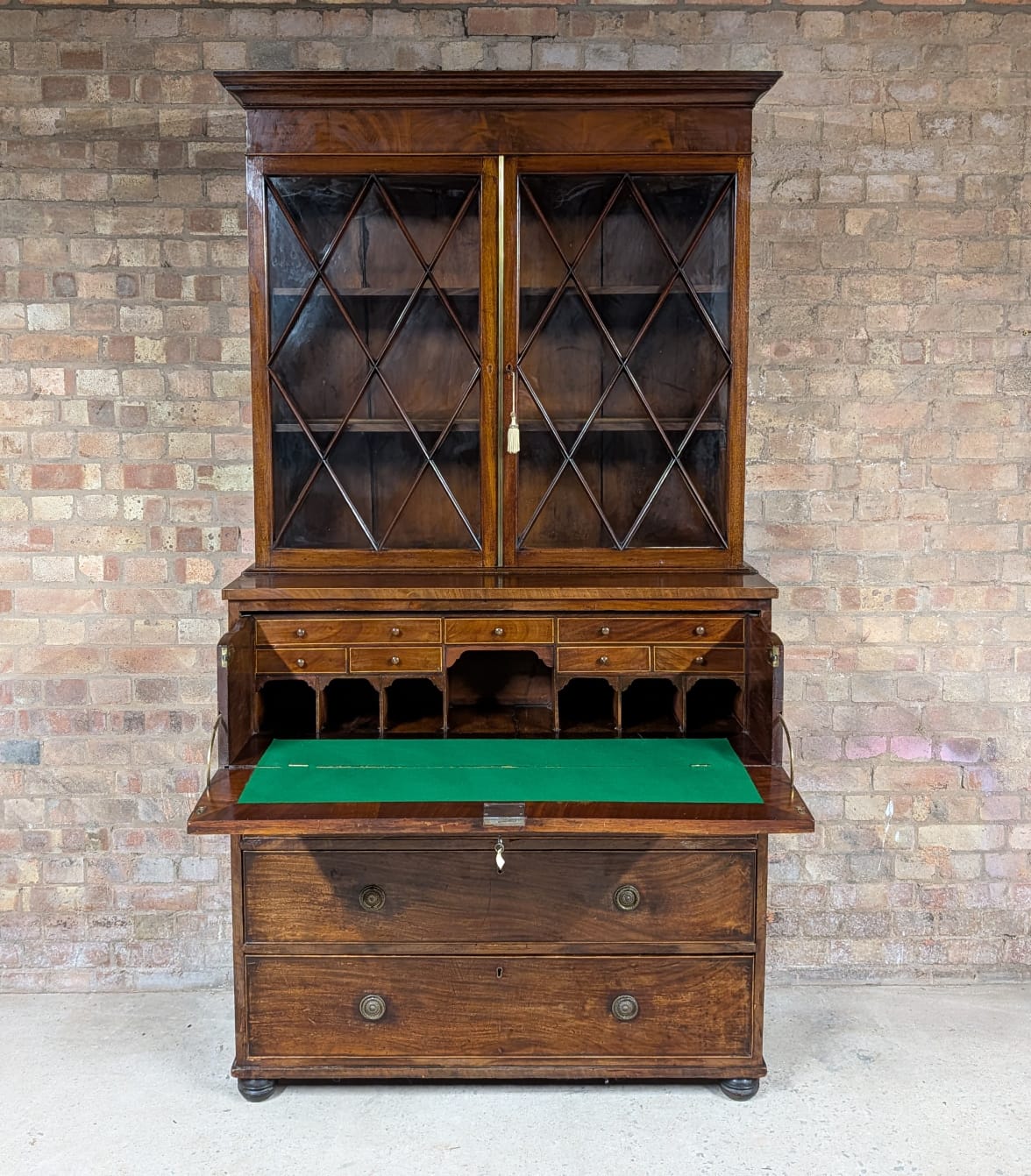 Antique George III Mahogany Secretaire Glazed Bookcase On Chest Of Drawers