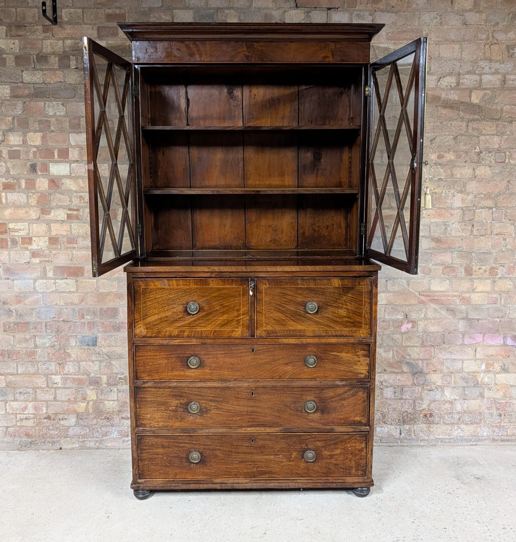 Antique George III Mahogany Secretaire Glazed Bookcase On Chest Of Drawers