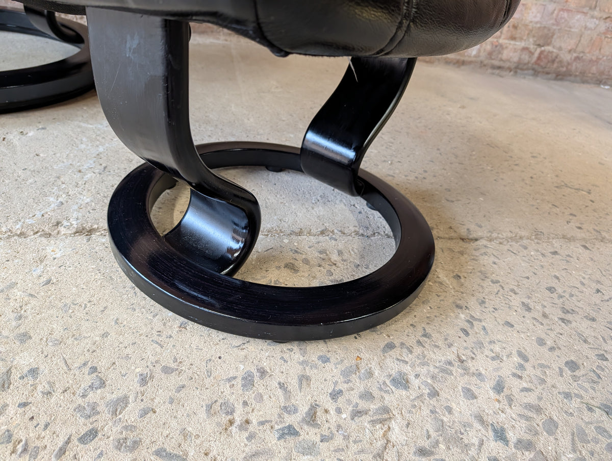 Ekornes Stressless Black Leather Reclining Armchair With Footstool