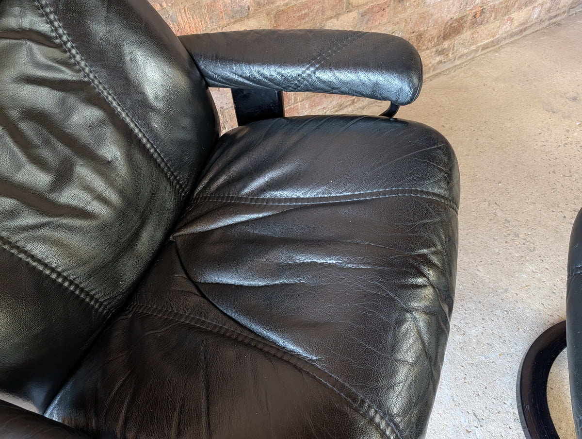Ekornes Stressless Black Leather Reclining Armchair With Footstool