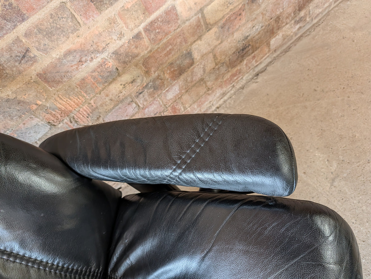 Ekornes Stressless Black Leather Reclining Armchair With Footstool