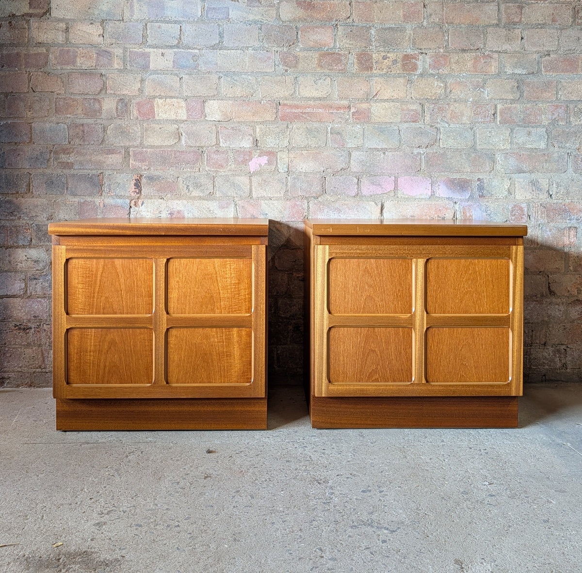 Pair Of Mid Century Parker Knoll/Nathan Squares Teak Bedside Cabinets