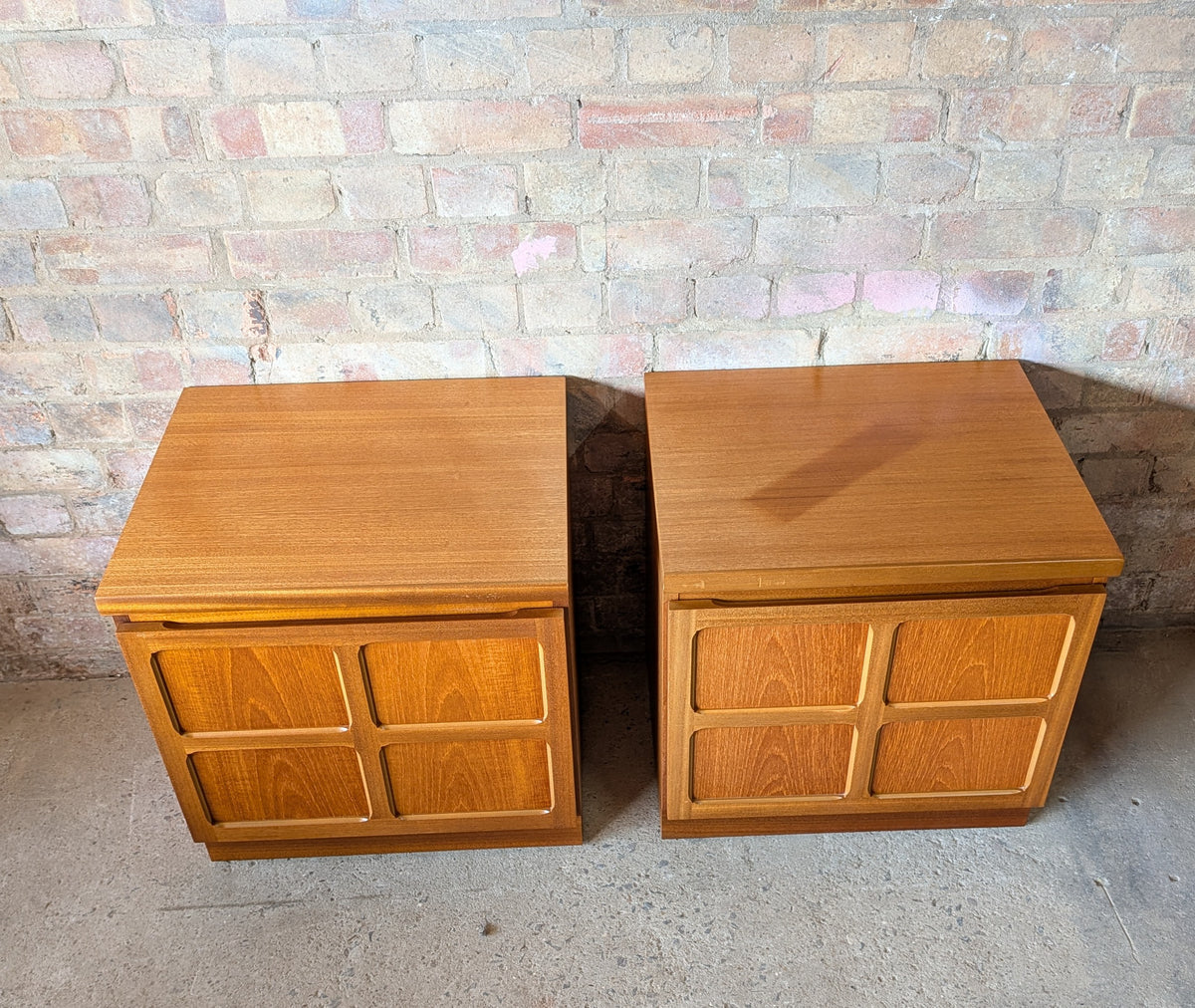 Pair Of Mid Century Parker Knoll/Nathan Squares Teak Bedside Cabinets