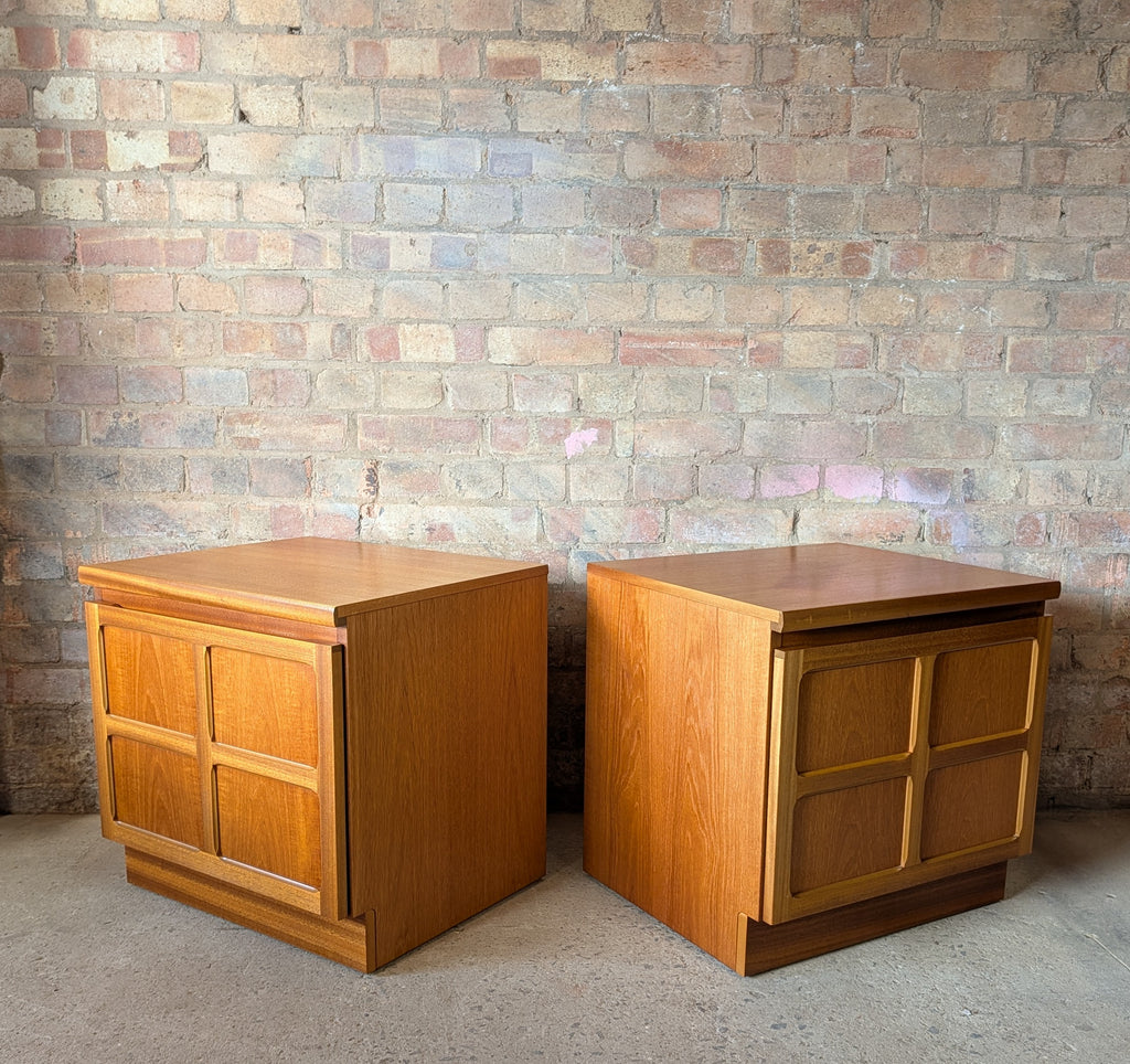 Pair Of Mid Century Parker Knoll/Nathan Squares Teak Bedside Cabinets
