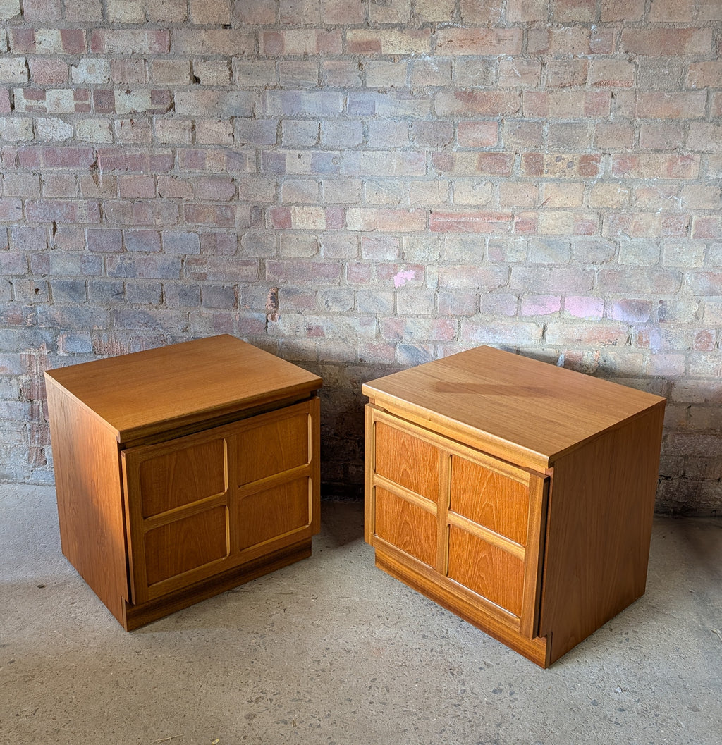 Pair Of Mid Century Parker Knoll/Nathan Squares Teak Bedside Cabinets