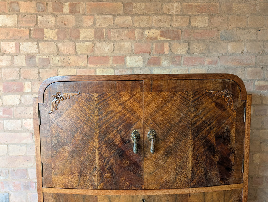 Vintage Art Deco Burr Walnut Tallboy 1930s Linen Cabinet/Cupboard