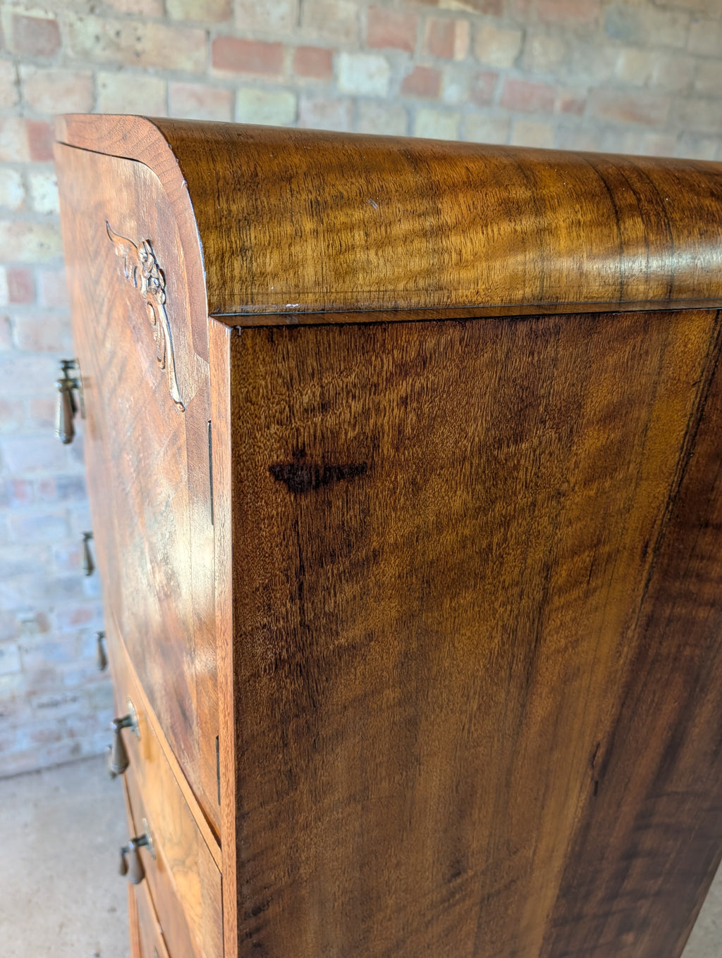 Vintage Art Deco Burr Walnut Tallboy 1930s Linen Cabinet/Cupboard