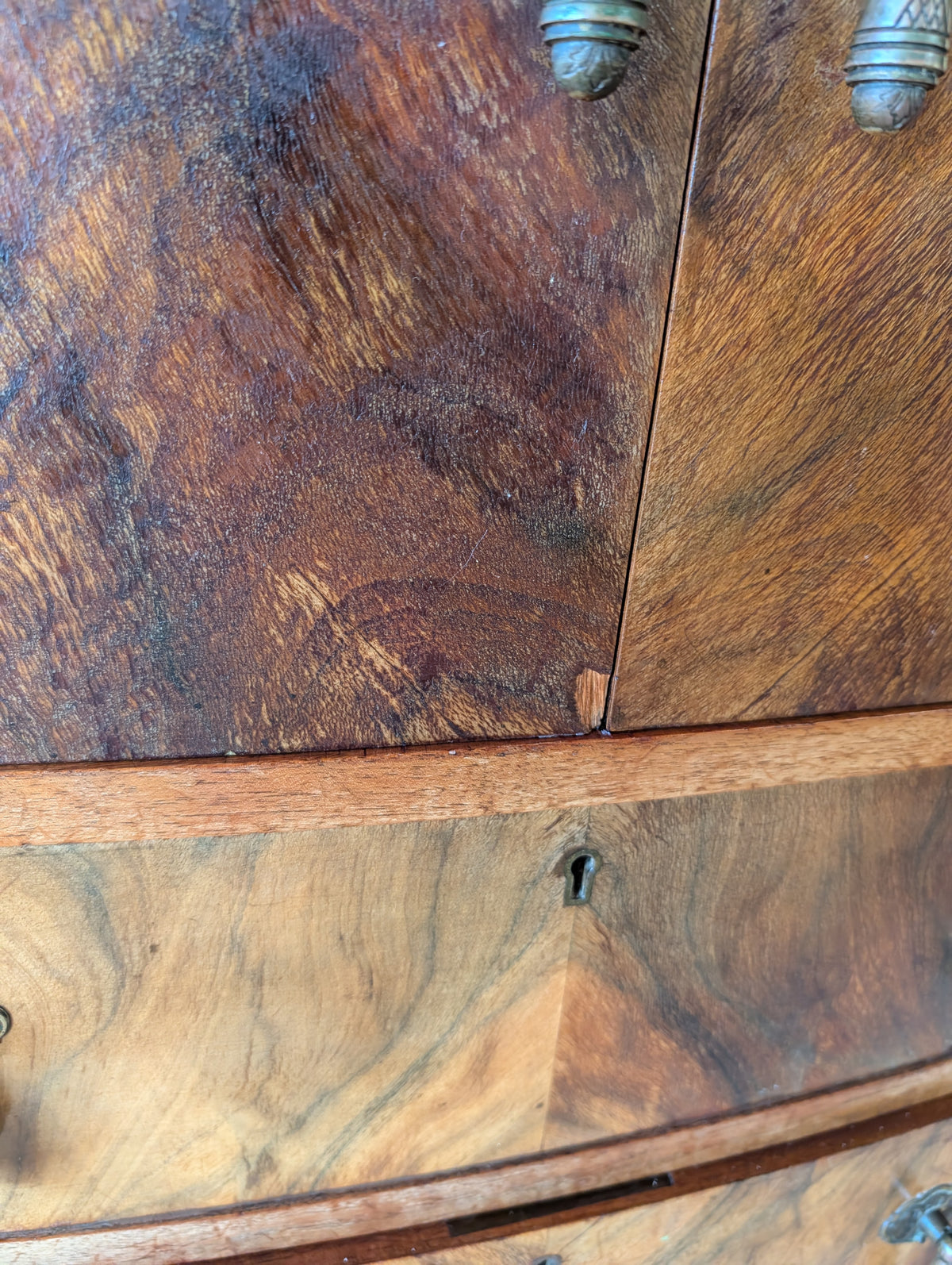 Vintage Art Deco Burr Walnut Tallboy 1930s Linen Cabinet/Cupboard