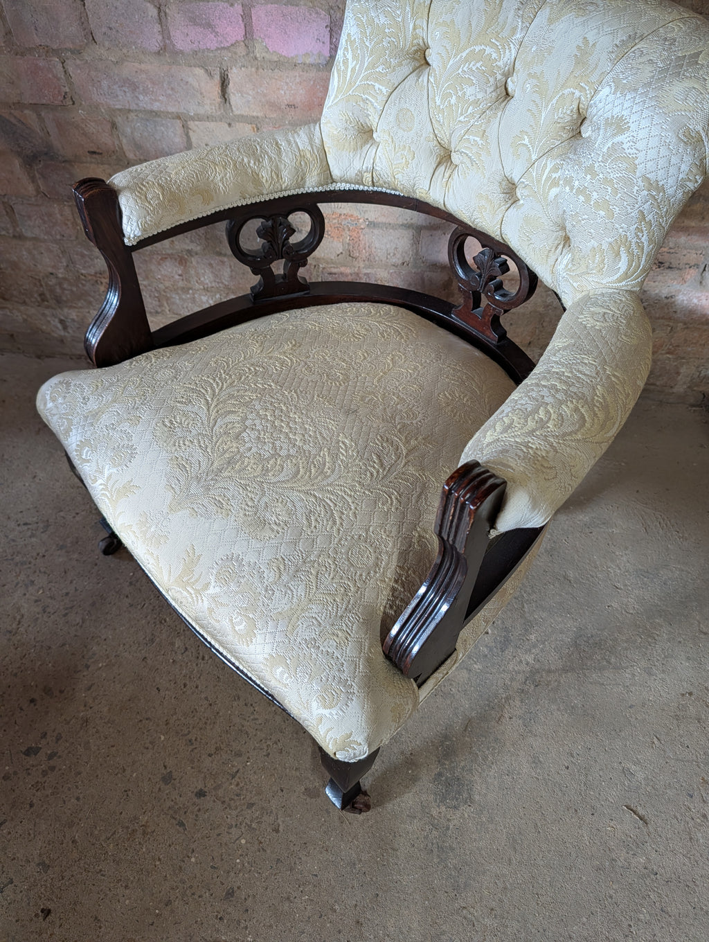 Pair Of Antique Edwardian Tub Chairs / Carved Armchairs