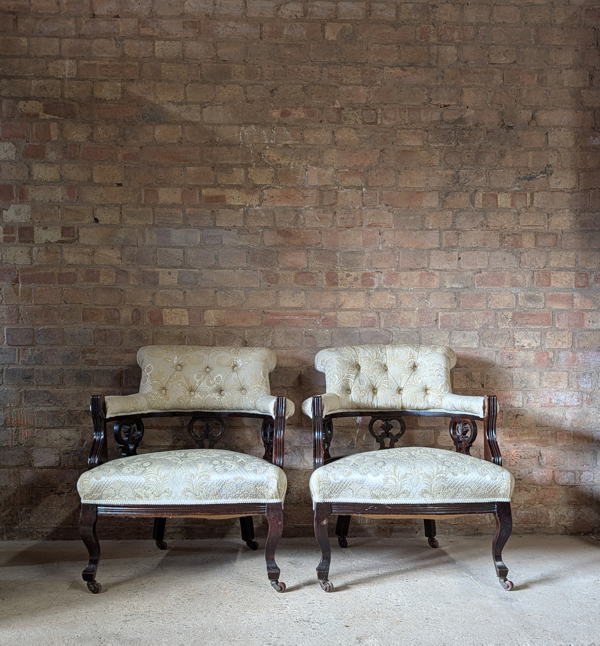 Pair Of Antique Edwardian Tub Chairs / Carved Armchairs