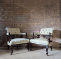 Pair Of Antique Edwardian Tub Chairs / Carved Armchairs