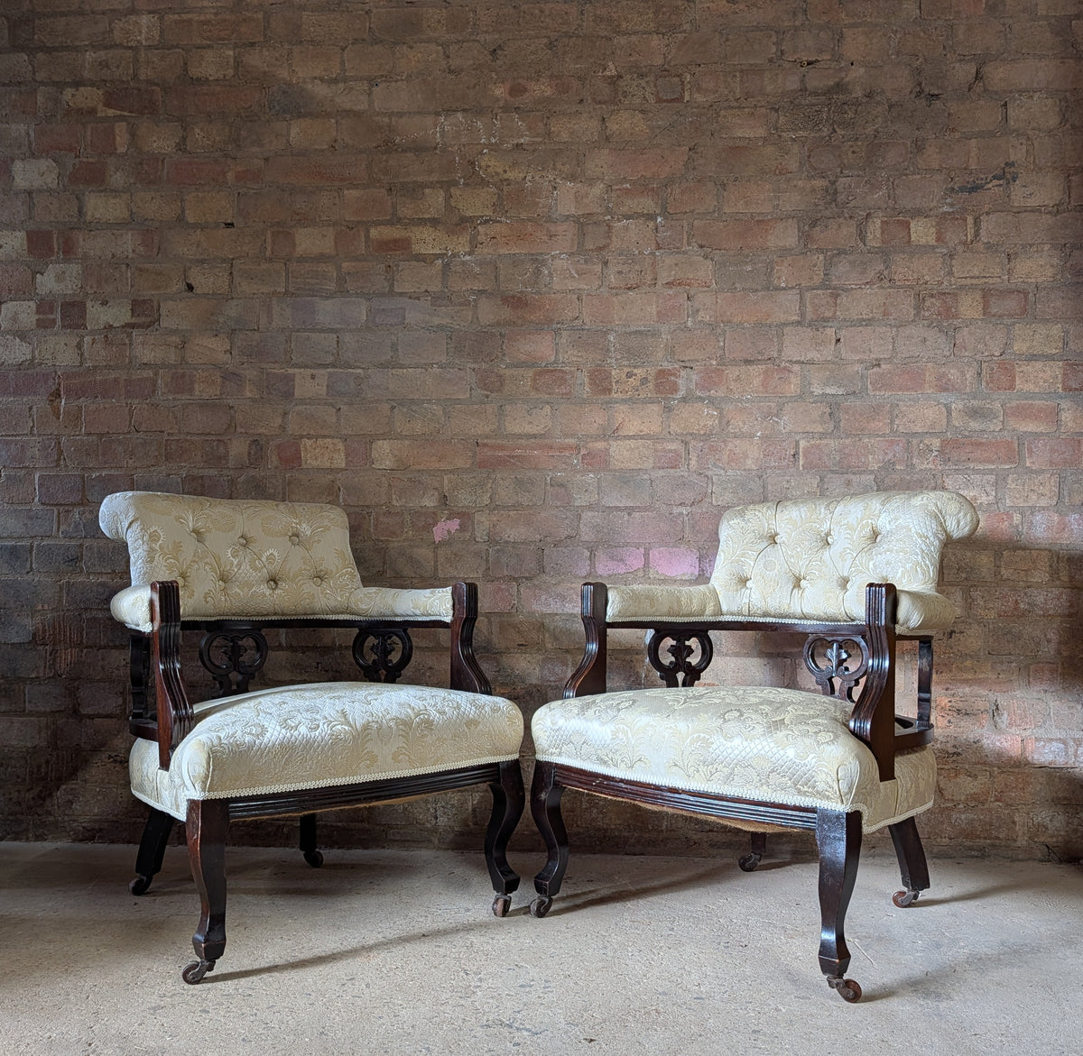 Pair Of Antique Edwardian Tub Chairs / Carved Armchairs