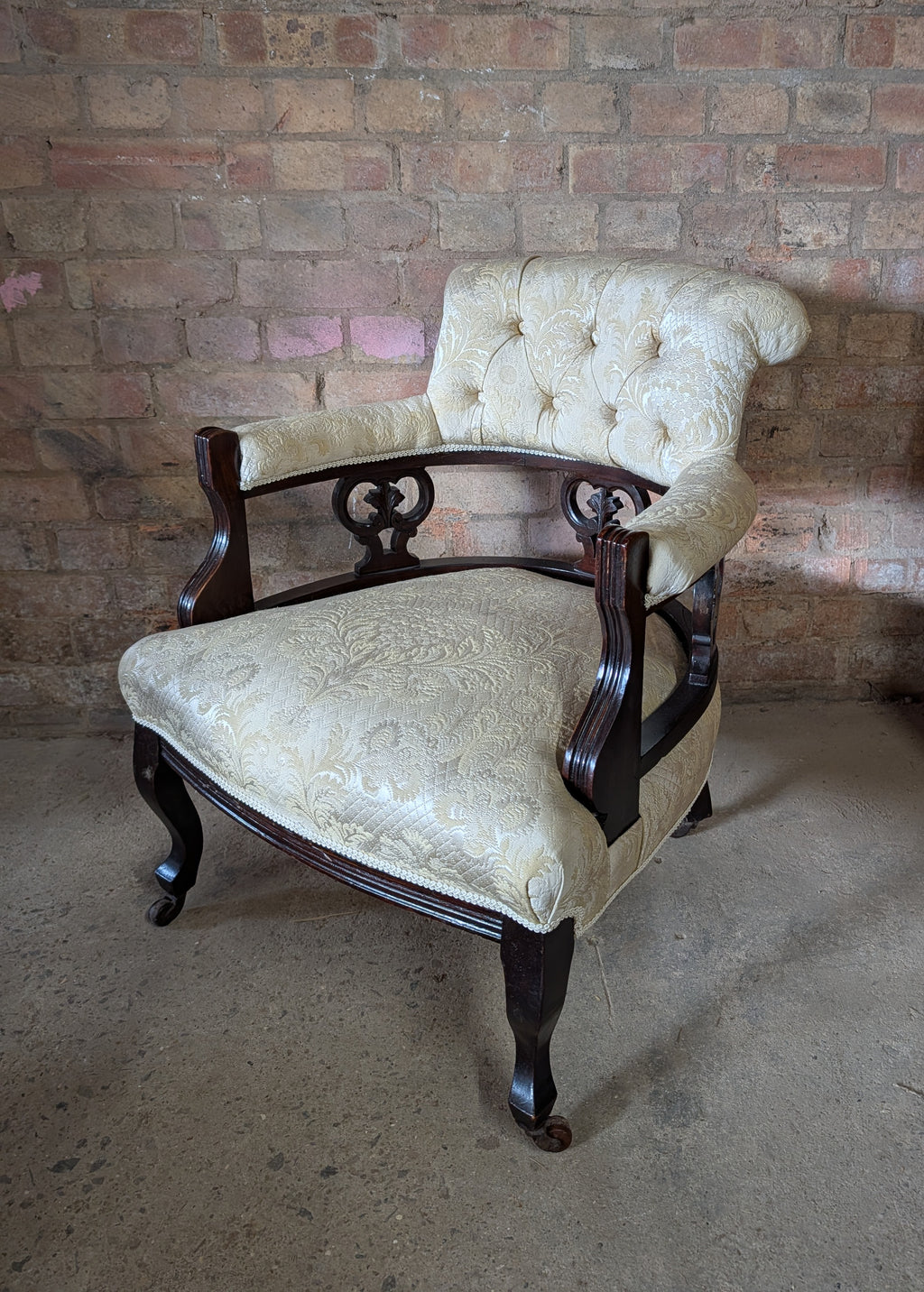 Pair Of Antique Edwardian Tub Chairs / Carved Armchairs
