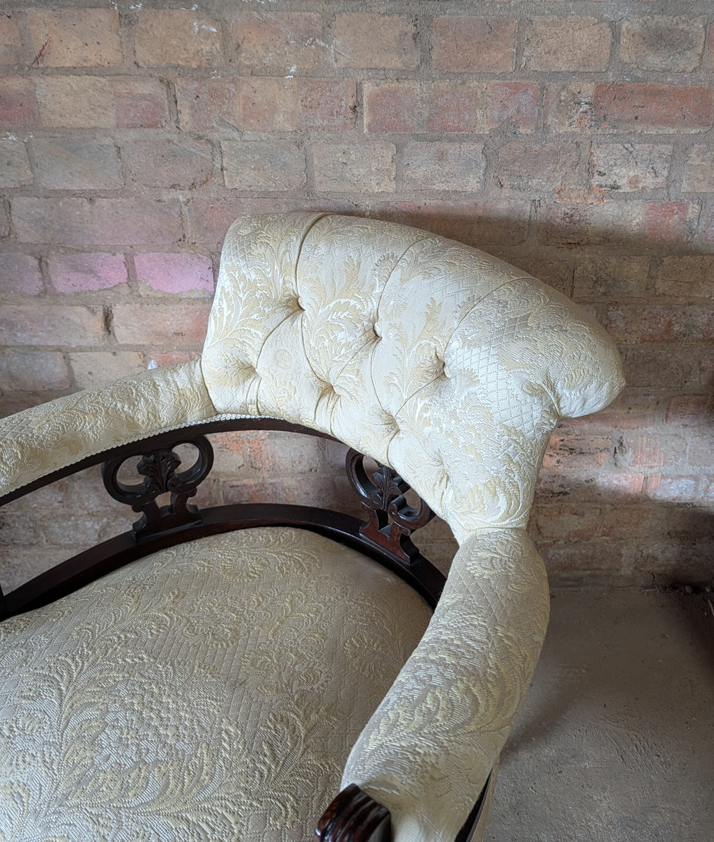 Pair Of Antique Edwardian Tub Chairs / Carved Armchairs