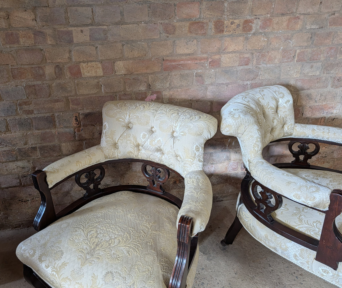 Pair Of Antique Edwardian Tub Chairs / Carved Armchairs