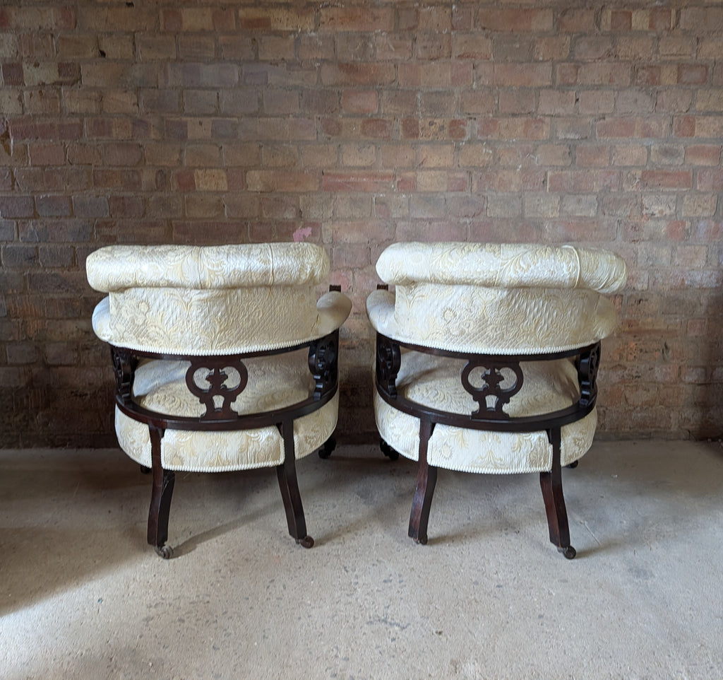 Pair Of Antique Edwardian Tub Chairs / Carved Armchairs