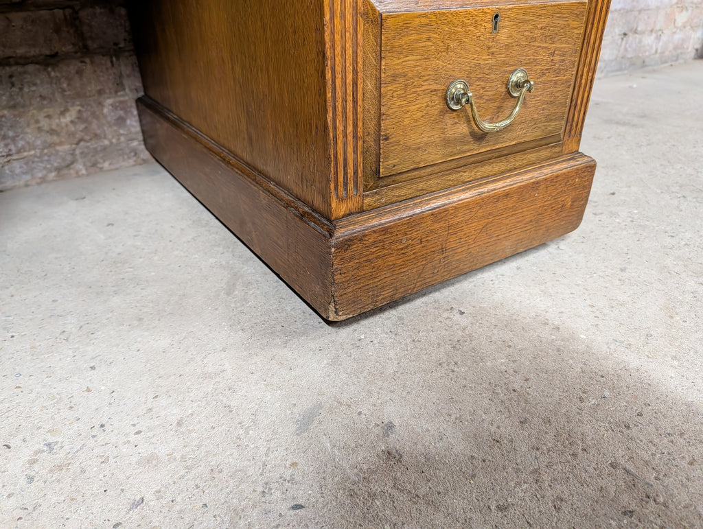 Early 20th Century Maple & Co Antique Oak Leather Top Writing Desk - 9 Drawer
