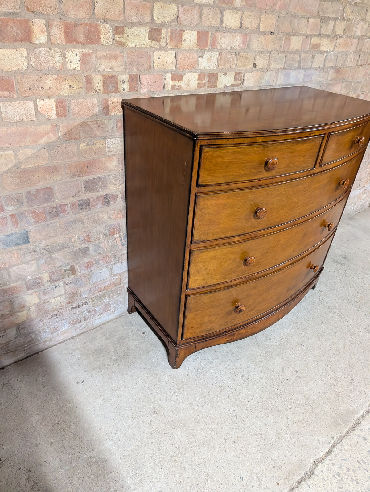 Vintage Bow Front Chest Of Drawers Georgian Style Large Tallboy / 5 Drawer Chest