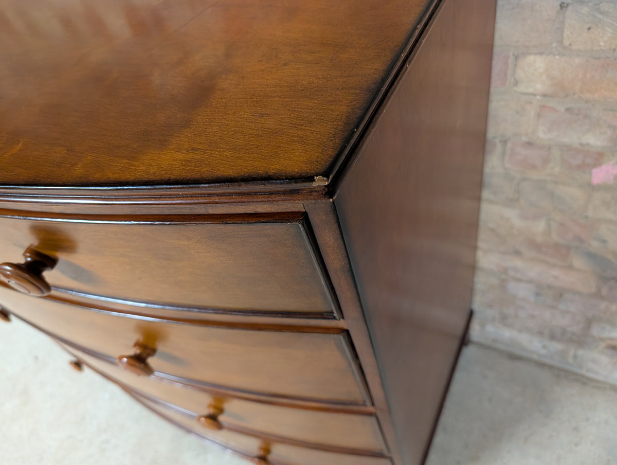Vintage Bow Front Chest Of Drawers Georgian Style Large Tallboy / 5 Drawer Chest