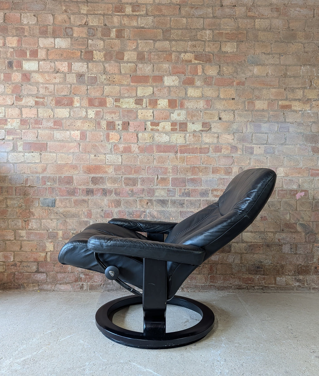 Ekornes Stressless Black Leather Reclining Armchair With Footstool