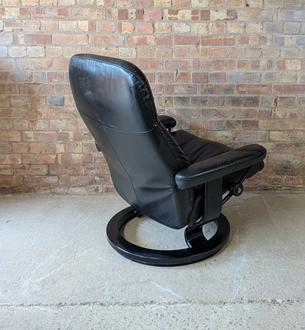 Ekornes Stressless Black Leather Reclining Armchair With Footstool