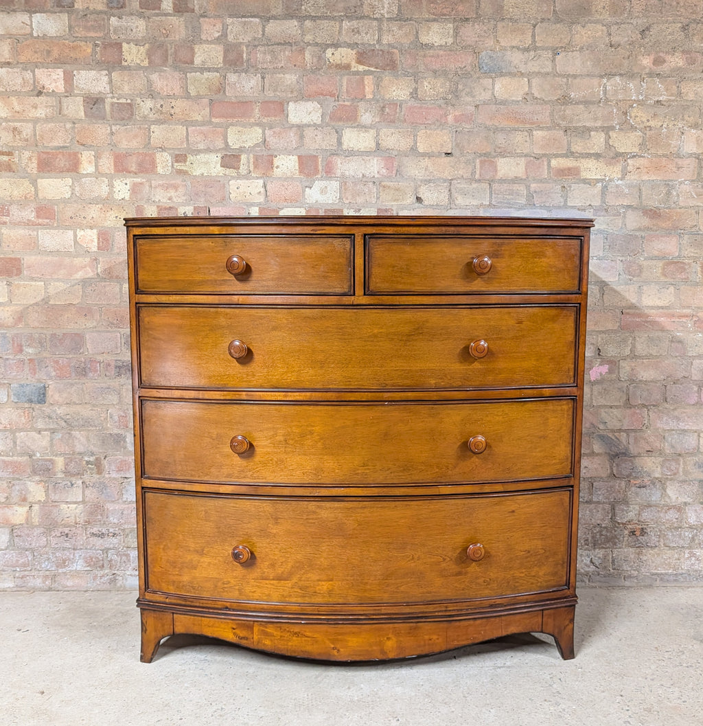 Vintage Bow Front Chest Of Drawers Georgian Style Large Tallboy / 5 Drawer Chest