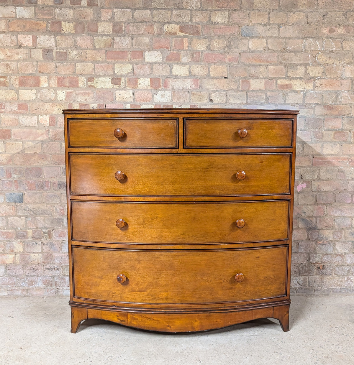 Vintage Bow Front Chest Of Drawers Georgian Style Large Tallboy / 5 Drawer Chest
