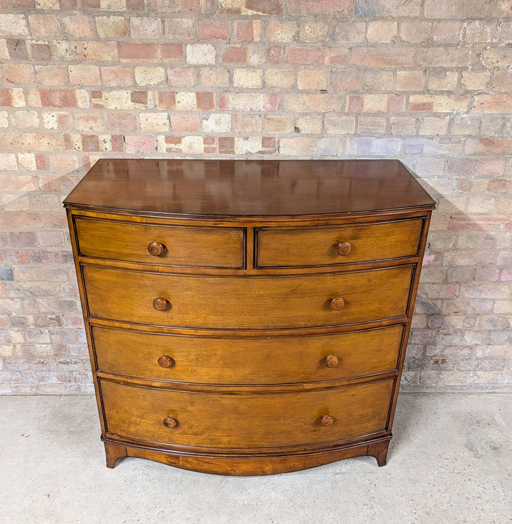 Vintage Bow Front Chest Of Drawers Georgian Style Large Tallboy / 5 Drawer Chest