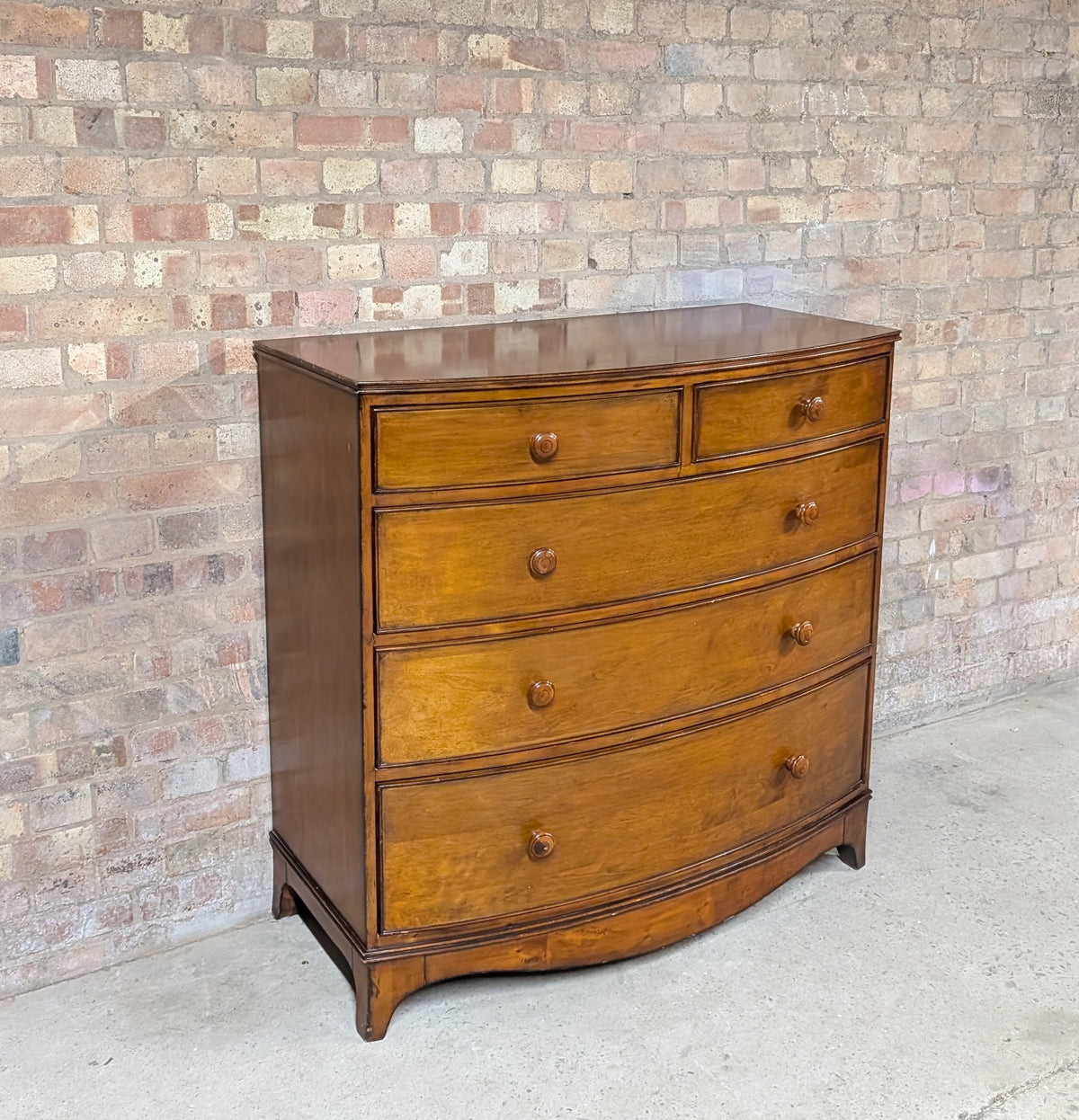 Vintage Bow Front Chest Of Drawers Georgian Style Large Tallboy / 5 Drawer Chest