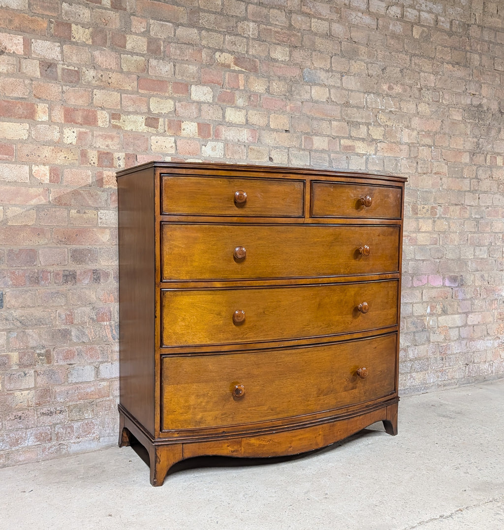 Vintage Bow Front Chest Of Drawers Georgian Style Large Tallboy / 5 Drawer Chest