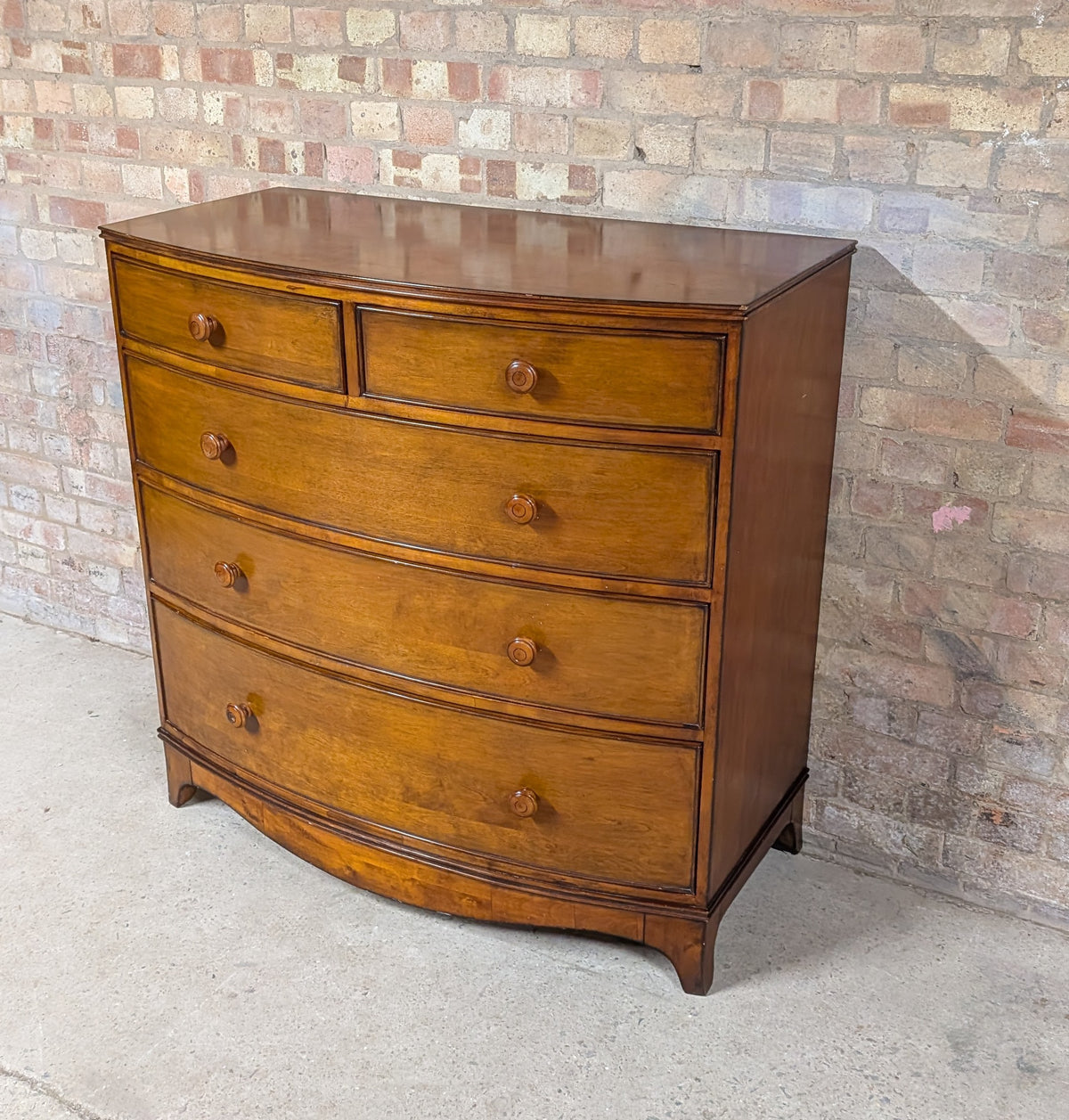 Vintage Bow Front Chest Of Drawers Georgian Style Large Tallboy / 5 Drawer Chest