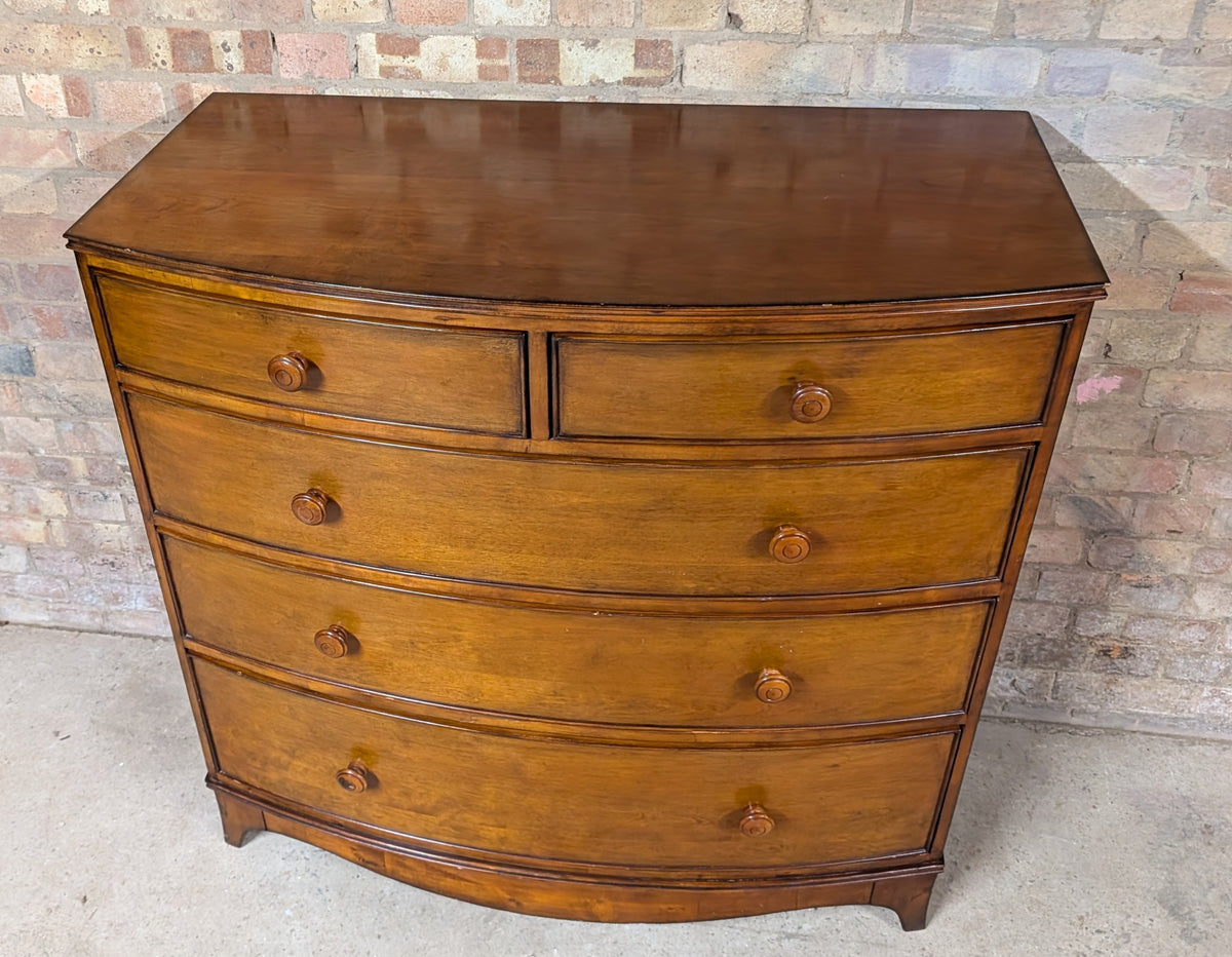 Vintage Bow Front Chest Of Drawers Georgian Style Large Tallboy / 5 Drawer Chest