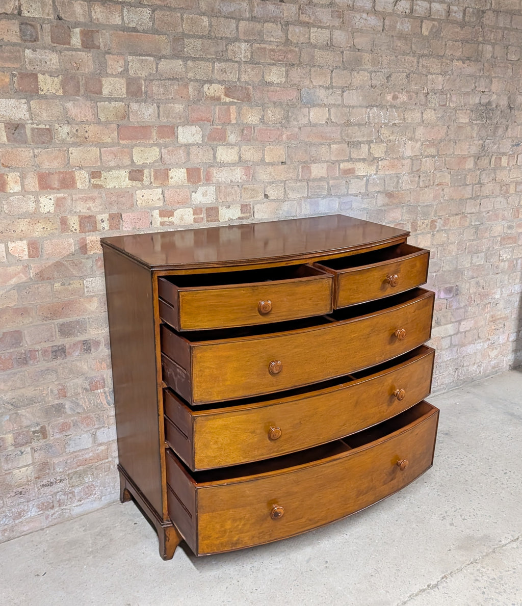 Vintage Bow Front Chest Of Drawers Georgian Style Large Tallboy / 5 Drawer Chest