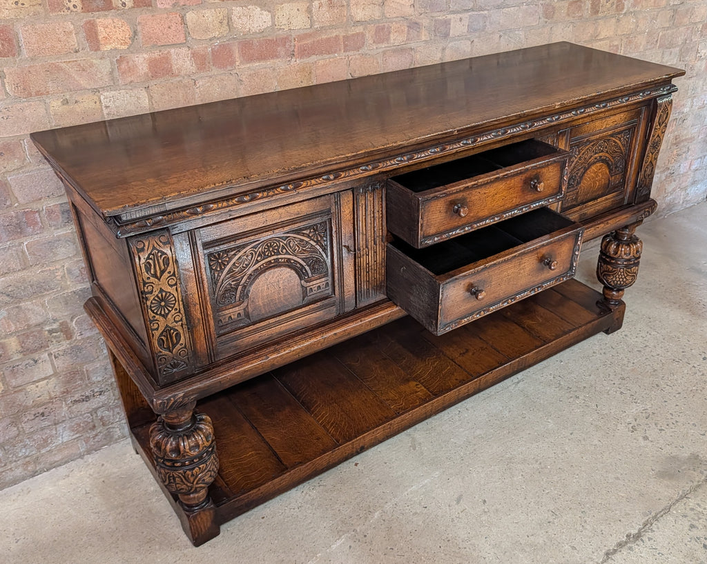 Vintage Titchmarsh And Goodwin Carved Oak Jacobean Style Sideboard/ Dresser Base