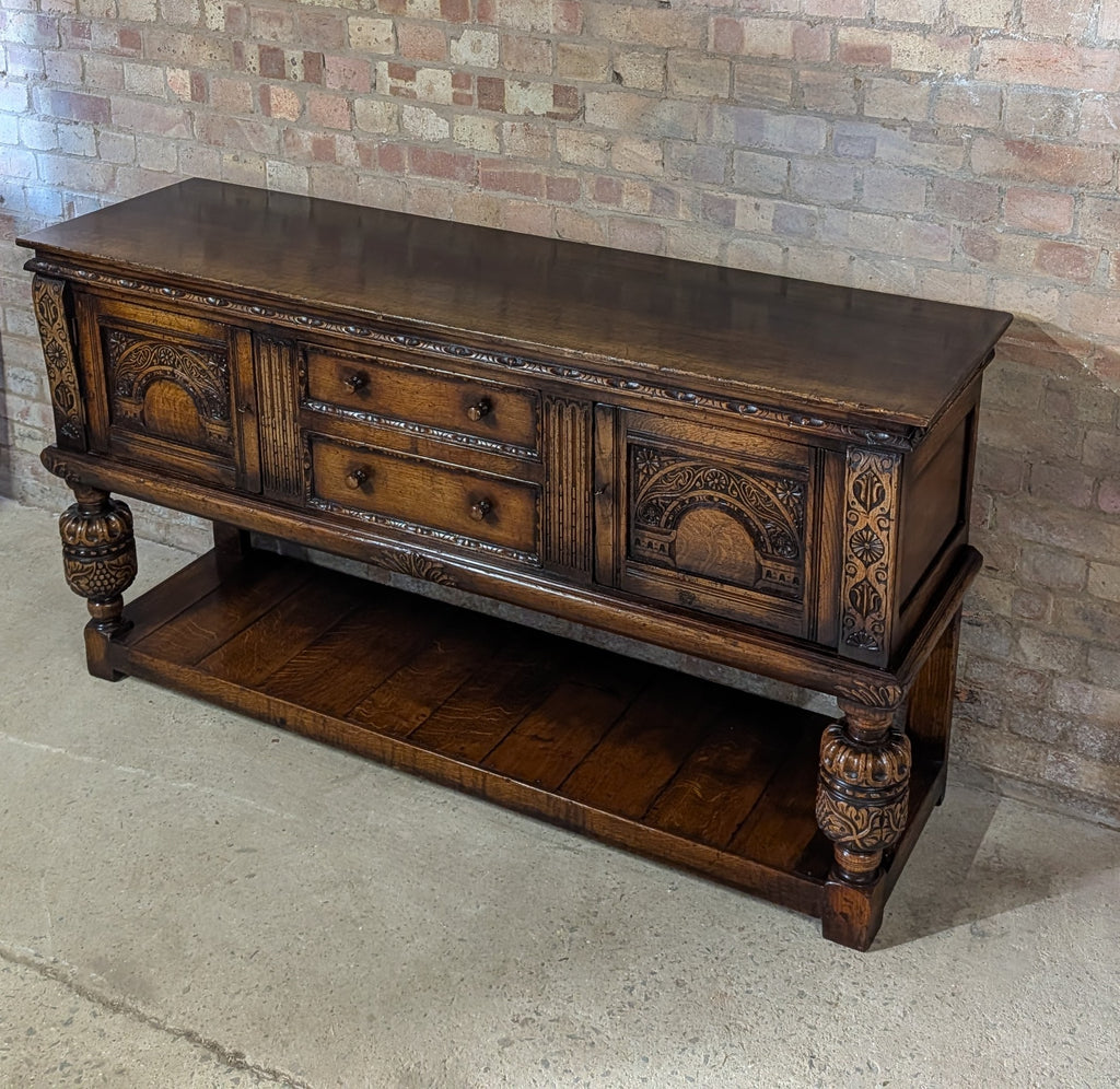 Vintage Titchmarsh And Goodwin Carved Oak Jacobean Style Sideboard/ Dresser Base