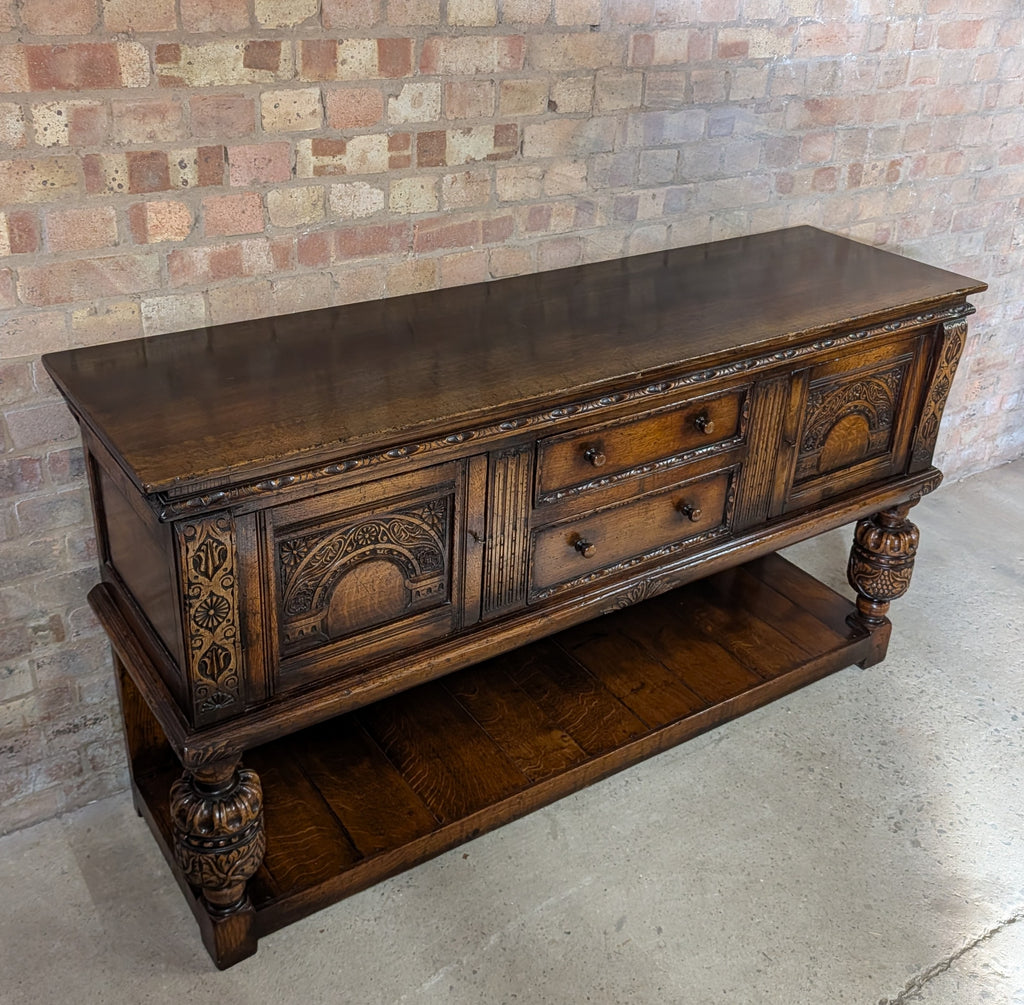 Vintage Titchmarsh And Goodwin Carved Oak Jacobean Style Sideboard/ Dresser Base