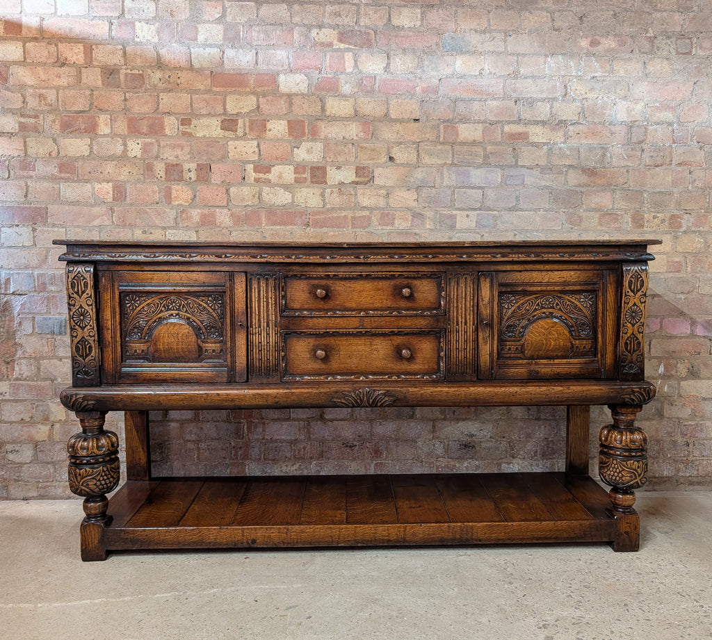 Vintage Titchmarsh And Goodwin Carved Oak Jacobean Style Sideboard/ Dresser Base