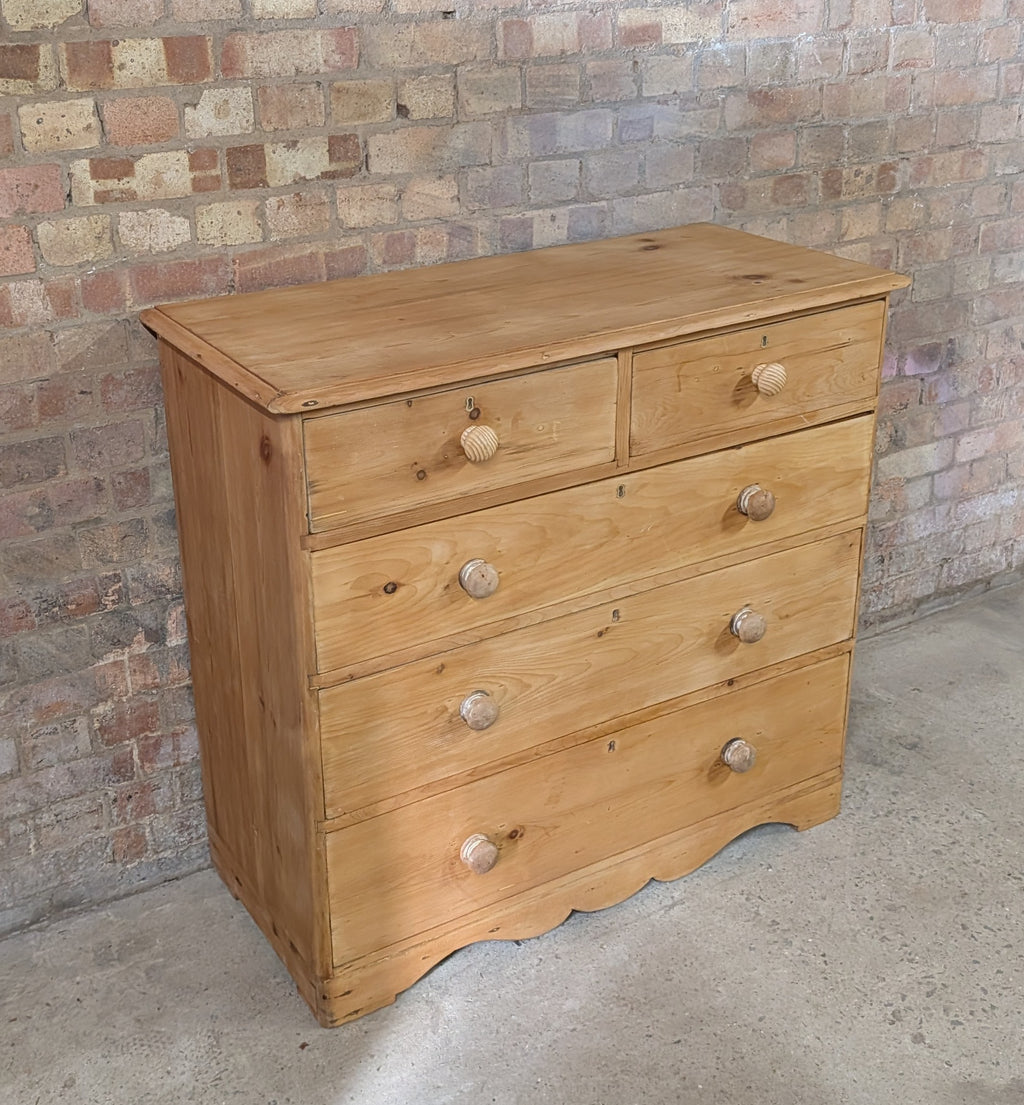 Antique Victorian Pine Chest Of Drawers - Farmhouse Two Over Three Drawers
