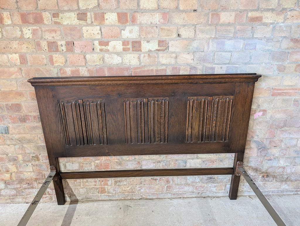 Antique Double Bed Stead Linen Fold Carved Oak Bed Frame
